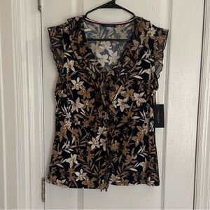 Tommy Hilfiger Navy and Brown Floral Blouse